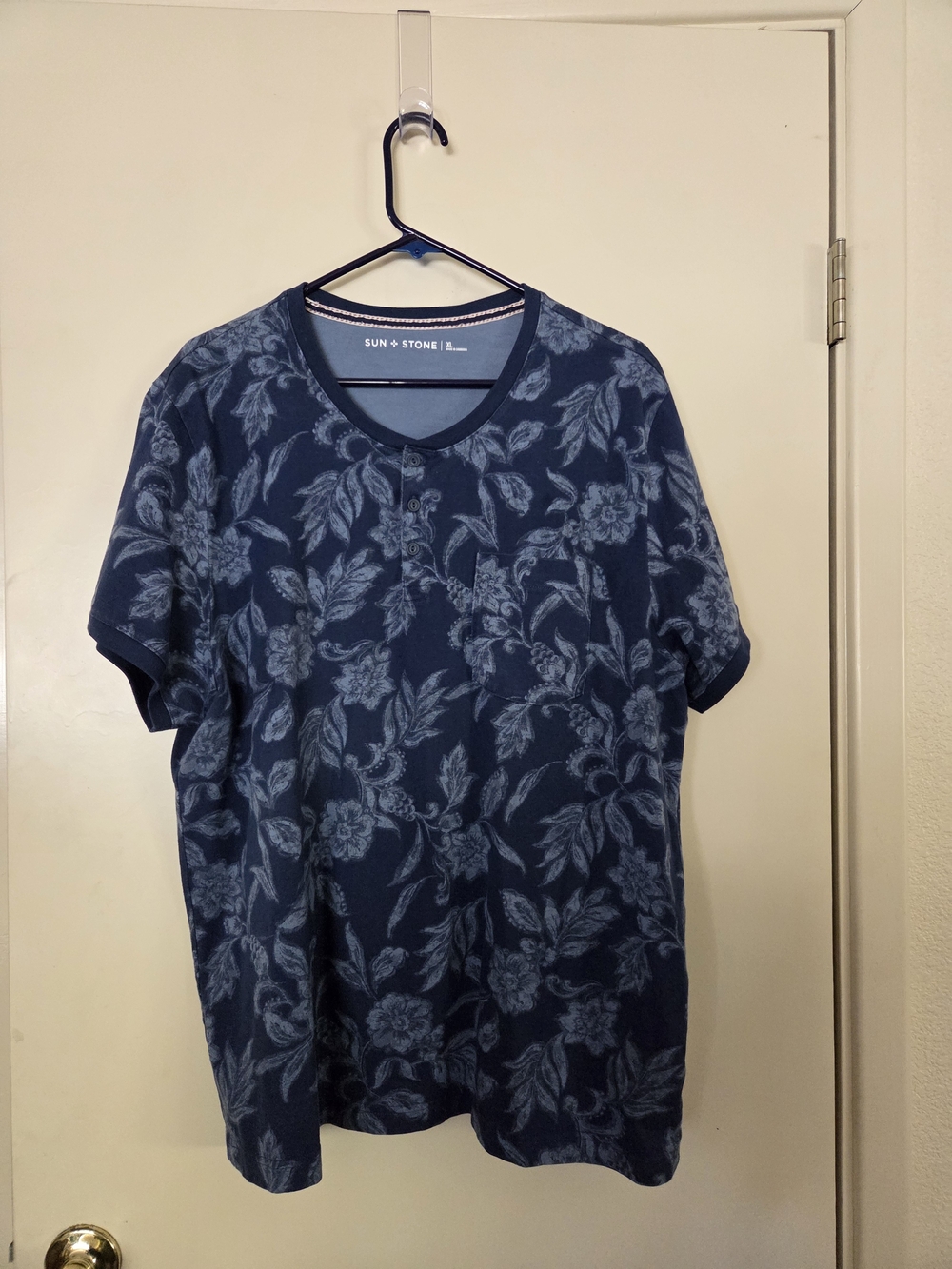 Sun + Stone Navy Floral Short-Sleeve Henley Shirt